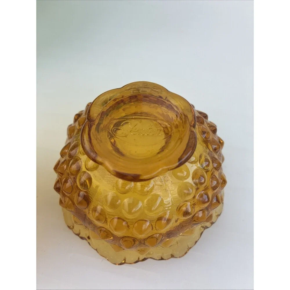 Fairy Lamp w Matching Base Vintage Fenton Amber Hobnail Candle Holder EUC Signed